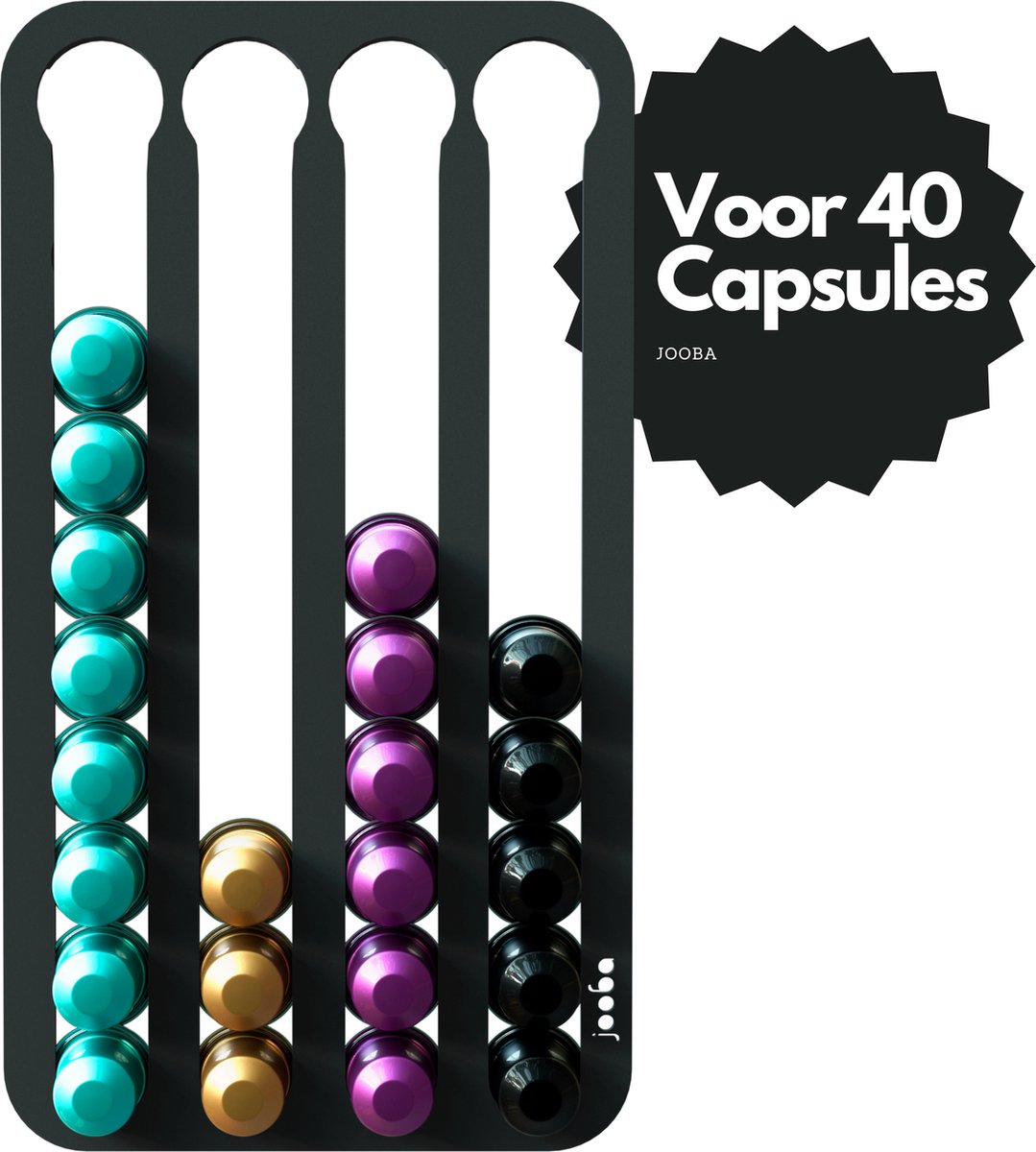 Jooba wandhouder voor 40 Nespresso capsules in mat zwart